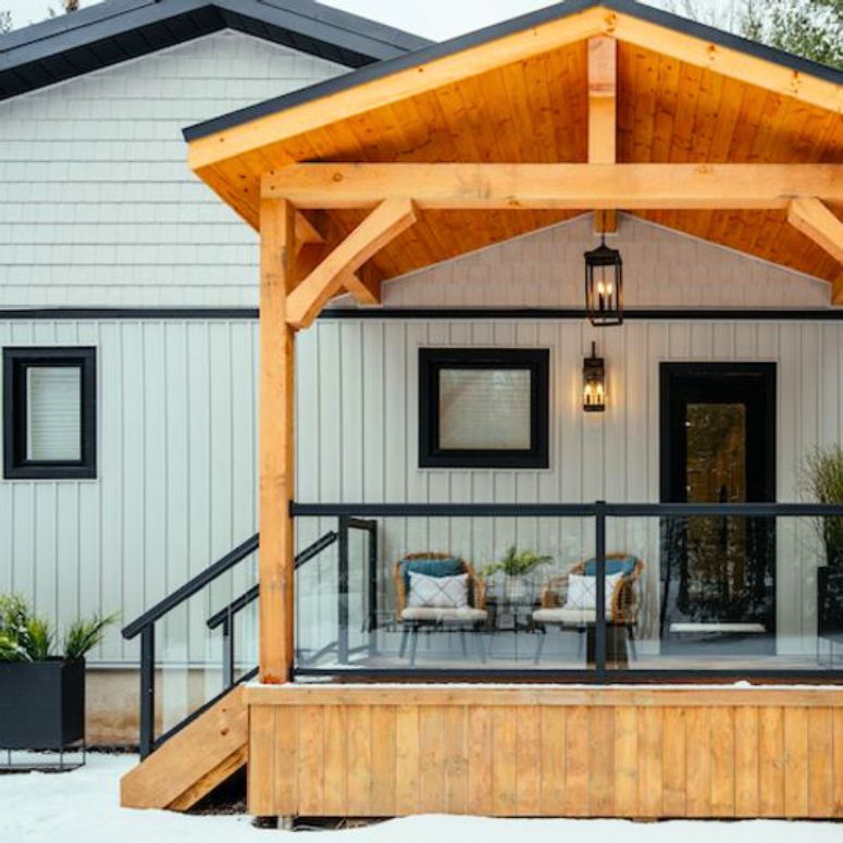 The modern exterior with a newly built porch from Scott's Vacation House Rules