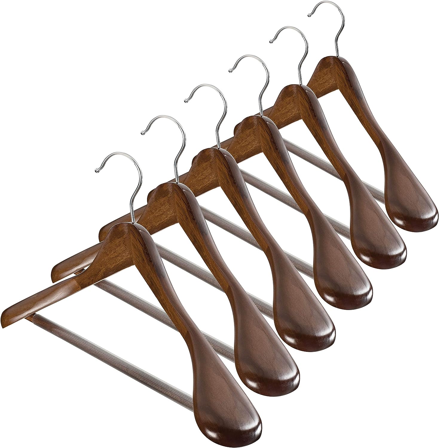 ZOBER Wooden Hangers with Non-Slip Bar, 6 Pack